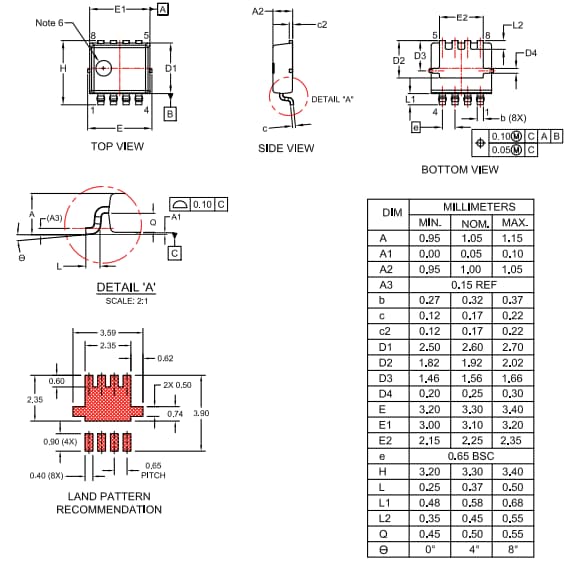 Mechanical Drawing - onsemi NVTYS014N08HL Power MOSFET